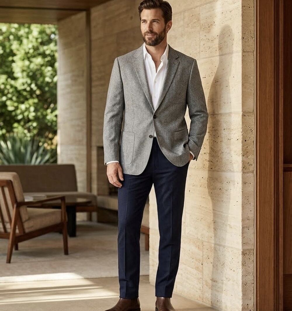 J Crew Blazer Mens 42L Gray Ludlow Herringbone Wool Tweed Vitale Barberis